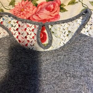 Grey with white lace top